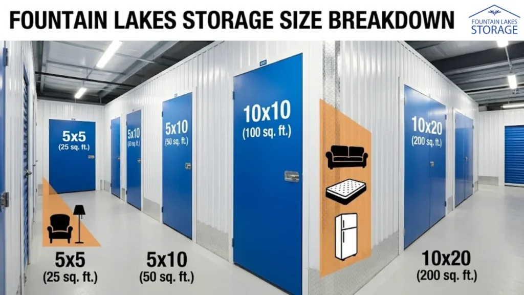 Fountain Lakes Storage Sizes Breakdown